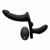 Черный вибрострапон Double Take 10X Double Penetration Vibrating Strap-on Harness - XR Brands - купить с доставкой в Твери