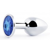 Анальное украшение BUTT PLUG  Small с синим кристаллом - 7 см. - Anal Jewelry Plug - купить с доставкой в Твери