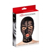 Черная кружевная маска на голову с отверстиями для глаз и рта - Fetish Tentation - купить с доставкой в Твери