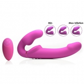 Розовый безремневой страпон с вибрацией и функцией расширения Inflatable Ergo-Fit Strapless Strap-On - XR Brands - купить с доставкой в Твери