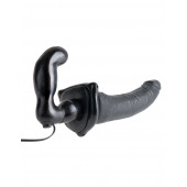 Черный страпон с вагинальной пробкой Deluxe Vibrating Penetrix Strap-On - 19 см. - Pipedream - купить с доставкой в Твери