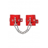 Красные мягкие кожаные наручники с люверсами - Pecado - купить с доставкой в Твери