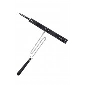 Кожаный двухслойный ошейник с белой строчкой и поводком - Pecado - купить с доставкой в Твери