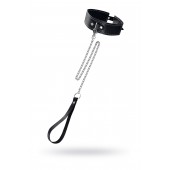 Кожаный двухслойный ошейник с белой строчкой и поводком - Pecado - купить с доставкой в Твери