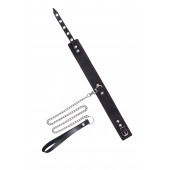 Кожаный двухслойный ошейник с красной строчкой и поводком - Pecado - купить с доставкой в Твери