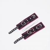 Черно-розовые кожаные наручники с розовой строчкой - Crazy Handmade - купить с доставкой в Твери
