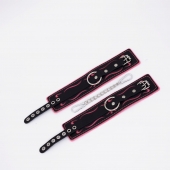 Черно-розовые кожаные оковы с розовой строчкой - Crazy Handmade - купить с доставкой в Твери