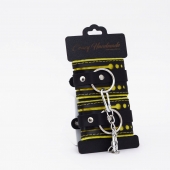 Черно-желтые кожаные наручники с жёлтой строчкой - Crazy Handmade - купить с доставкой в Твери