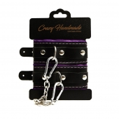 Черно-фиолетовые скругленные наручники с мягкой подкладкой - Crazy Handmade - купить с доставкой в Твери