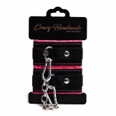 Черно-розовые скругленные наручники с мягкой подкладкой - Crazy Handmade - купить с доставкой в Твери