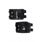 Черные кожаные оковы с двумя перекрёстными ремешками - Pecado - купить с доставкой в Твери