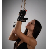 Черные высокие кожаные наручники для подвешивания - Crazy Handmade - купить с доставкой в Твери