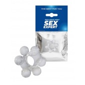 Прозрачное эластичное эрекционное кольцо с 6 шариками - Sex Expert - в Твери купить с доставкой