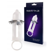 Эластичная насадка на пенис с подхватом мошонки и стимулирующими «ресничками» - Sextaz - в Твери купить с доставкой
