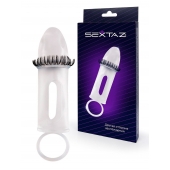 Закрытая насадка на пенис с подхватом мошонки и стимулирующими «ресничками» - Sextaz - в Твери купить с доставкой