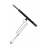 Черный узкий однослойный ошейник с серебристым поводком-цепочкой - Pecado - купить с доставкой в Твери