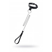 Черный узкий однослойный ошейник с серебристым поводком-цепочкой - Pecado - купить с доставкой в Твери