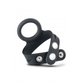 Черное эрекционное кольцо с подхватом мошонки на кнопках VS6 - Blush Novelties - в Твери купить с доставкой