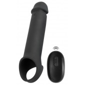 Черная вибронасадка для пениса с хомутом для мошонки и пультом ДУ Remote Controlled Penis Extension - Orion - в Твери купить с доставкой