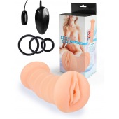Телесный двусторонний мастурбатор с вибропулей и эрекционными кольцами в комплекте - Sexy Girl - в Твери купить с доставкой