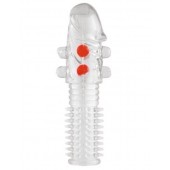 Гелевая прозрачная насадка с шариками и шипами - 14 см. - Toyfa Basic - в Твери купить с доставкой