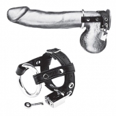 Утяжка на пенис на замочке Duo Cock And Ball Lock - BlueLine - купить с доставкой в Твери