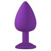 Большая фиолетовая анальная пробка Emotions Cutie Large с голубым кристаллом - 10 см. - Lola Games - купить с доставкой в Твери