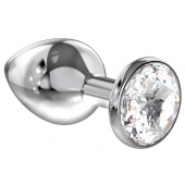 Большая серебристая анальная пробка Diamond Clear Sparkle Large с прозрачным кристаллом - 8 см. - Lola Games - купить с доставкой в Твери