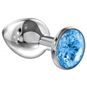 Большая серебристая анальная пробка Diamond Light blue Sparkle Large с голубым кристаллом - 8 см. - Lola Games - купить с доставкой в Твери