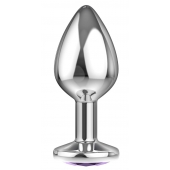 Большая серебристая анальная пробка Diamond Purple Sparkle Large с фиолетовым кристаллом - 8 см. - Lola Games - купить с доставкой в Твери