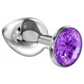 Большая серебристая анальная пробка Diamond Purple Sparkle Large с фиолетовым кристаллом - 8 см. - Lola Games - купить с доставкой в Твери