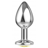 Большая серебристая анальная пробка Diamond Yellow Sparkle Large с жёлтым кристаллом - 8 см. - Lola Games - купить с доставкой в Твери