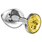 Большая серебристая анальная пробка Diamond Yellow Sparkle Large с жёлтым кристаллом - 8 см. - Lola Games - купить с доставкой в Твери