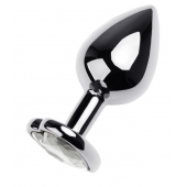 Серебристая анальная пробка с прозрачным кристаллом-сердцем - 8 см. - ToyFa - купить с доставкой в Твери