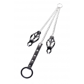 Черно-серебристые зажимы для сосков с кольцом для пениса TOYFA Metal - ToyFa - купить с доставкой в Твери