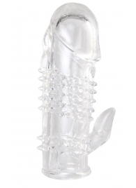 Прозрачная гелевая насадка с шипами и клиторальным отростком - 13 см. - Toyfa Basic - в Твери купить с доставкой
