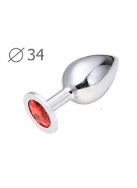 Коническая серебристая анальная втулка с красным кристаллом - 8,2 см. - Anal Jewelry Plug - купить с доставкой в Твери