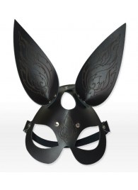 Чёрная кожаная маска с длинными ушками и эффектом тату - Sitabella - купить с доставкой в Твери