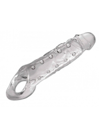 Прозразная закрытая насадка на пенис с поддержкой мошонки Clearly Ample Penis Enhancer - 22 см. - XR Brands - в Твери купить с доставкой