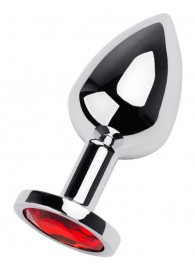 Серебристая коническая анальная пробка с красным кристаллом - 8 см. - ToyFa - купить с доставкой в Твери