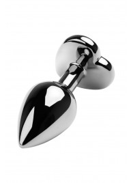 Серебристая коническая анальная пробка с красным кристаллом-сердечком - 7 см. - ToyFa - купить с доставкой в Твери