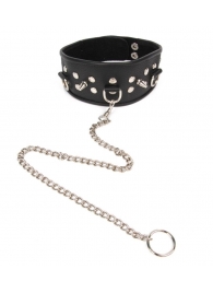 Черный ошейник с шипами и металлическим поводком-цепочкой - Notabu - купить с доставкой в Твери
