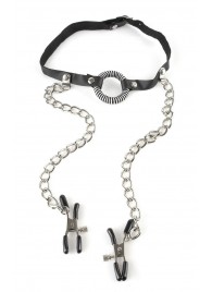 Кляп, соединенный цепочкой с клипсами для сосков - Pipedream - купить с доставкой в Твери