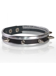 Серебристо-черный узкий ошейник с шипами - Sitabella - купить с доставкой в Твери