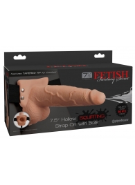 Телесный полый страпон с имитацией эякуляции 7.5  Hollow Squirting Strap-On with Balls Flesh - 21,6 см. - Pipedream - купить с доставкой в Твери