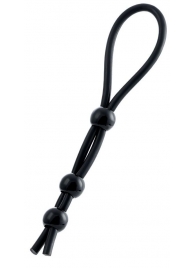 Черное лассо на пенис с тремя бусинами - A-toys - в Твери купить с доставкой
