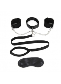 Чёрный ошейник с наручниками и поводком Collar Cuffs   Leash Set - Lux Fetish - купить с доставкой в Твери