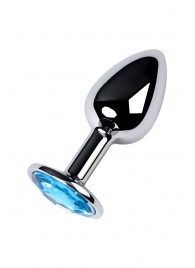Серебристая конусовидная анальная пробка с голубым кристаллом - 7 см. - ToyFa - купить с доставкой в Твери