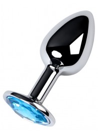 Серебристая конусовидная анальная пробка с голубым кристаллом - 7 см. - ToyFa - купить с доставкой в Твери