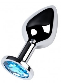 Серебристая конусовидная анальная пробка с голубым кристаллом - 8 см. - ToyFa - купить с доставкой в Твери